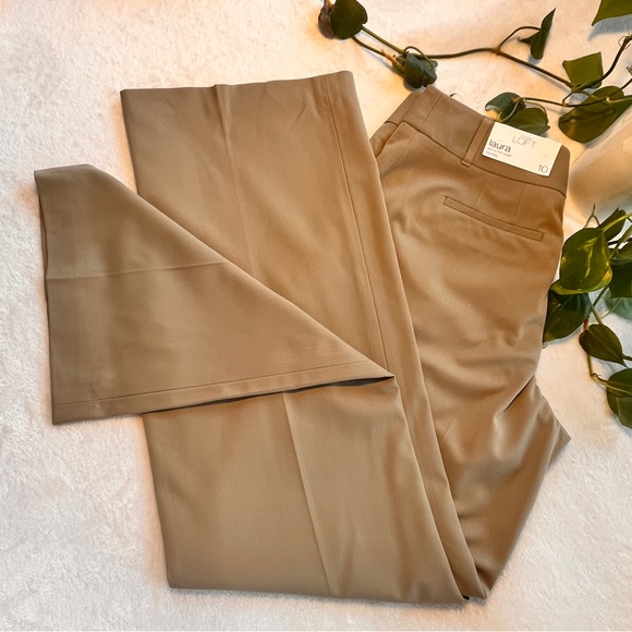 Ann Taylor Loft Pants - Ann Taylor Laura Khaki Straight Semi Wide Leg Flat Front Pant w/ Lining Bootleg